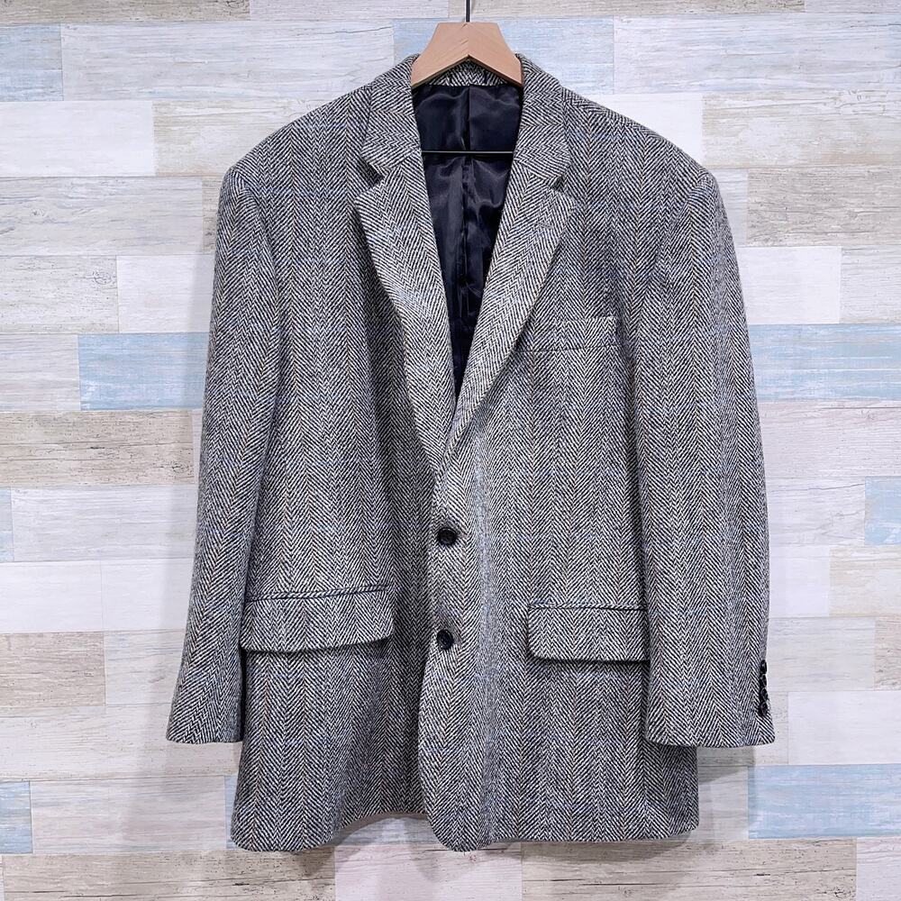 Harris Tweed Stafford Wool Sport Coat Gray Herringbone Check Classic Mens 48R